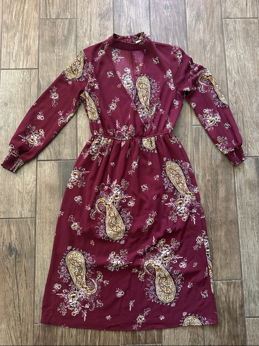love, Fire Burgundy Paisley Long Sleeve Midi Dress